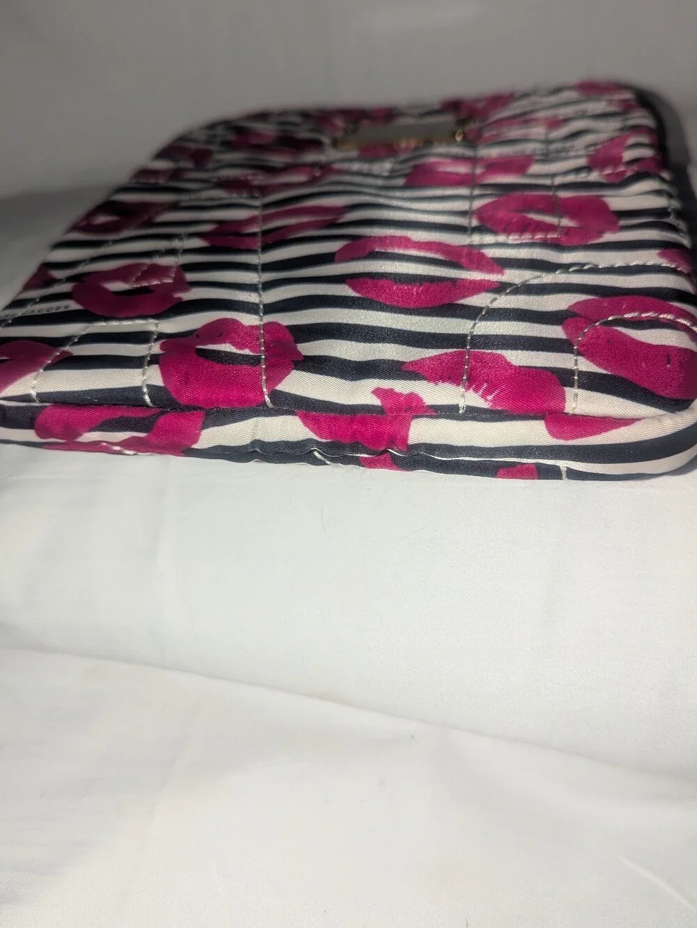 Marc by Marc Jacobs Navy and White Stripe Tech Sleeve with Pink Lip Print